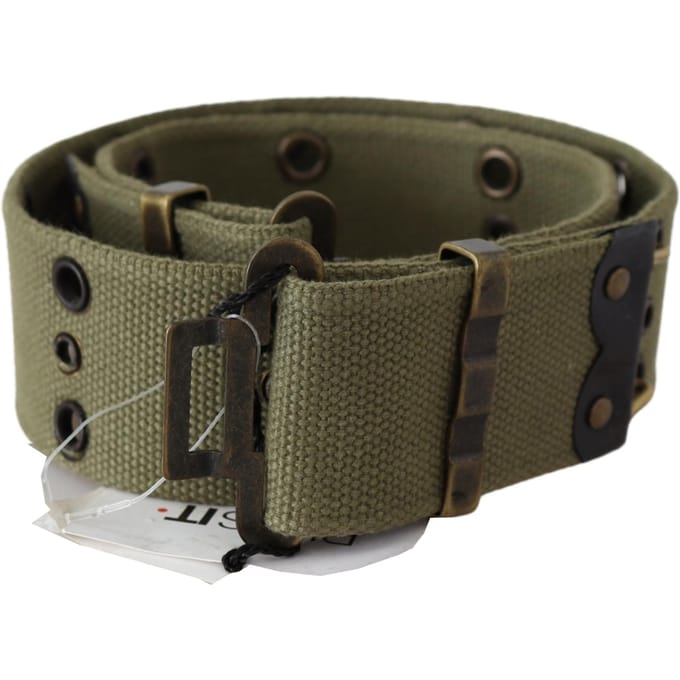 Ermanno Scervino Dames Groen 100% Katoen Rustiek Bronzen Gesp Riem