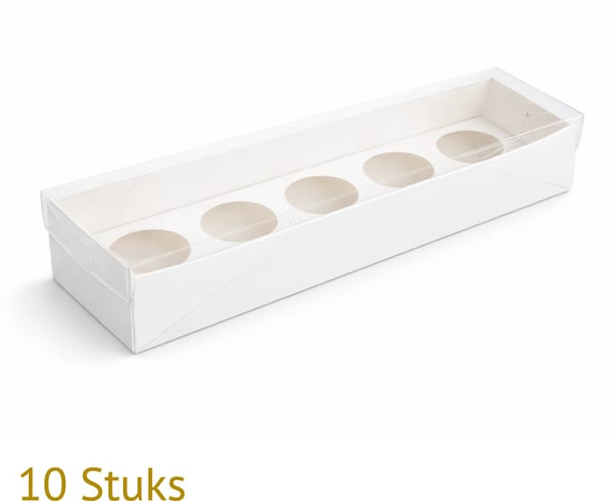 Bakdozen.nl Cupcake Doos Langwerpig - Cupcake Box - Wit - Transparante Deksel - 10 Stuks - Voor 5 Cupcakes - 29x9x10 cm