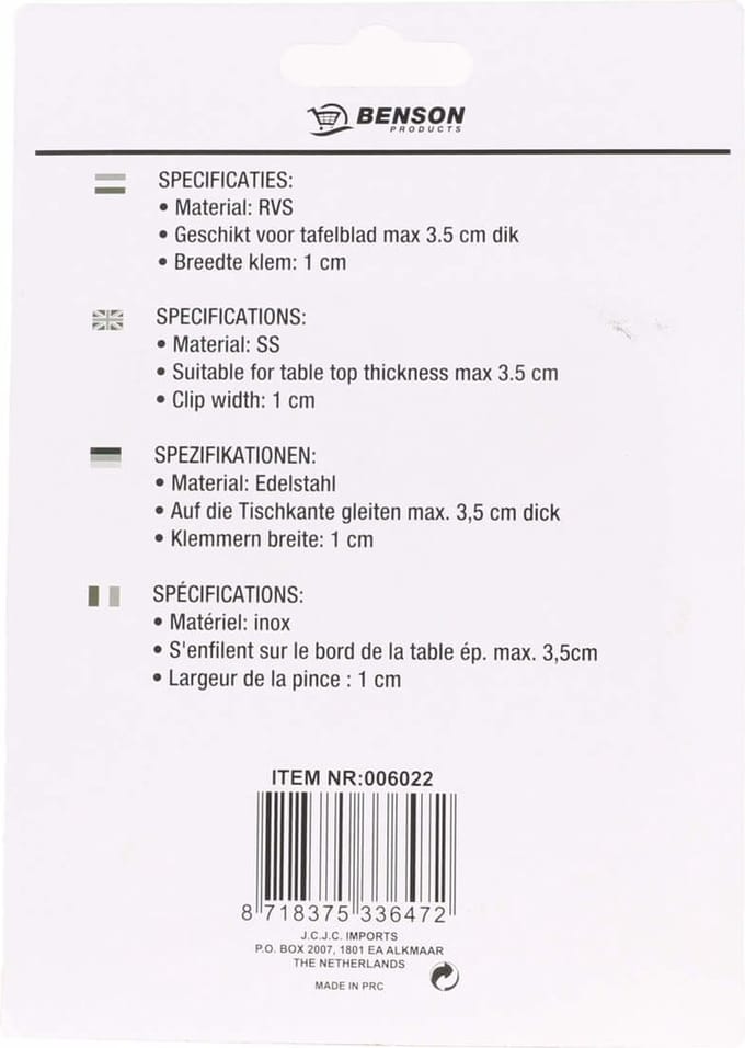 Benson Tafelkleedklemmen - roestvrij staal - verend - set van 12 stuks