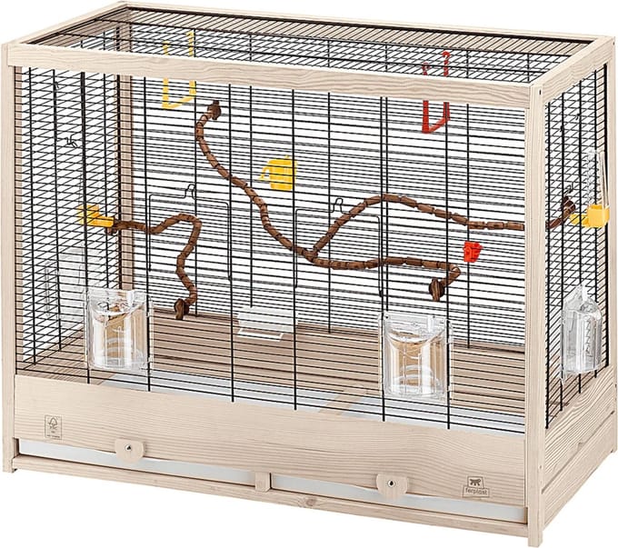 Ferplast Giulietta 6 Cage à Oiseaux en Bois avec Accessoires, Noir et Beige, 81 x 41 x 64 cm