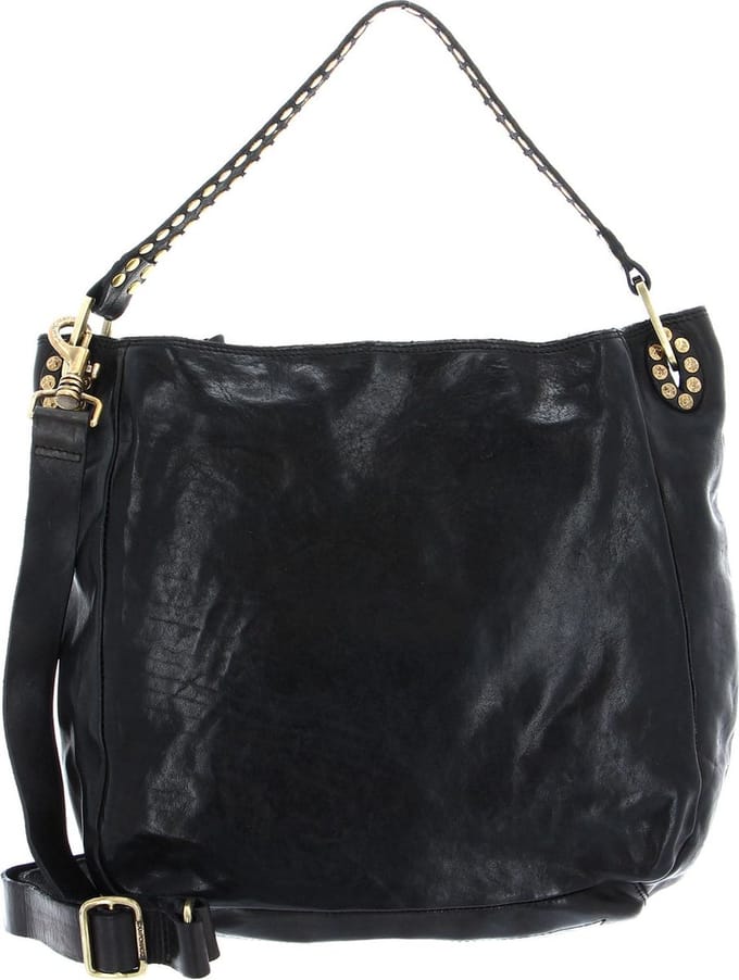 CAMPOMAGGI Leren Schoudertas Handtas Shoulder Bag Nero Zwart
