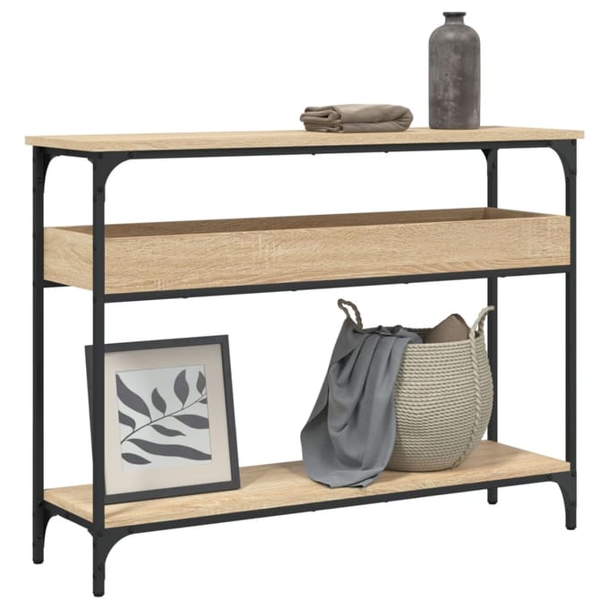 vidaXL - Consoletafel - met - plank - Sonoma - eiken - 100x29x75cm - bewerkt - hout