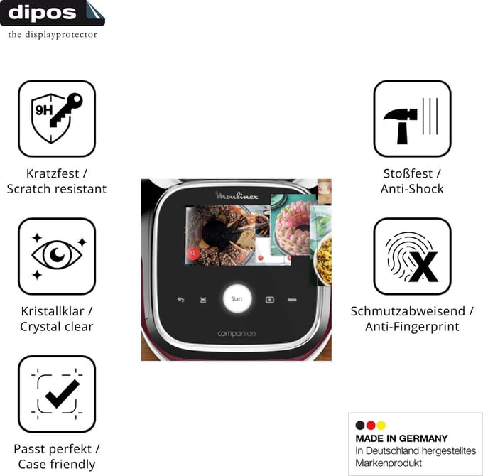 dipos – 2x Pantserfolie geschikt voor Moulinex i-Companion Touch Pro | 9H Screenprotector