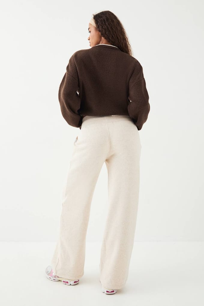 Dames DSGN Studio Diepe Tailleband Wijde Pijpen Jogger | Havermout | Maat: XL