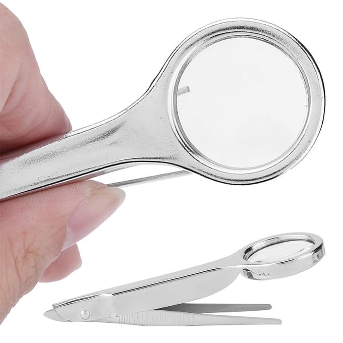 Pince à épiler multifonctionnelle portable en acier inoxydable avec loupe grossissante 10X