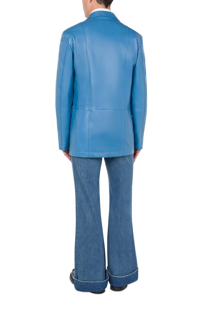 Moschino Soft Nappa Leather Jacket Blue Taglia: 44 | Blazers Outlet | Uomo | Blu