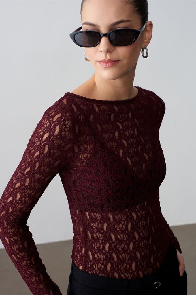 Slim Fit Kanten Bootsvorm Blouse
