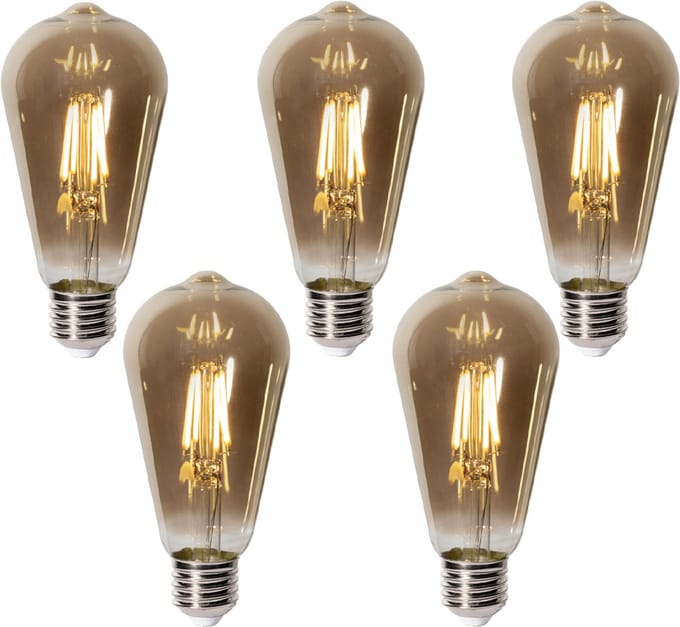 LUEDD Set van 5 E27 dimbare LED lampen ST64 smoke glas 5W 450 lm 2700K