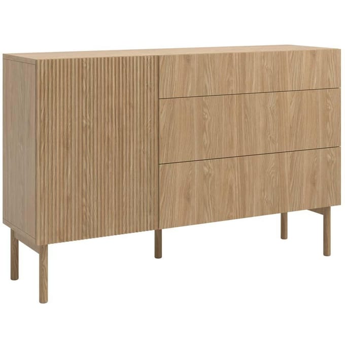 Selsey - NOLIE - Eenvoudige kast met één deur en drie lades - 140 cm - Geolied Eiken