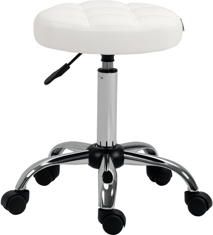 HOMCOM-Rollhocker-Kunstleder, Stahl-Ø35,5 x 51-67H cm-Weiß