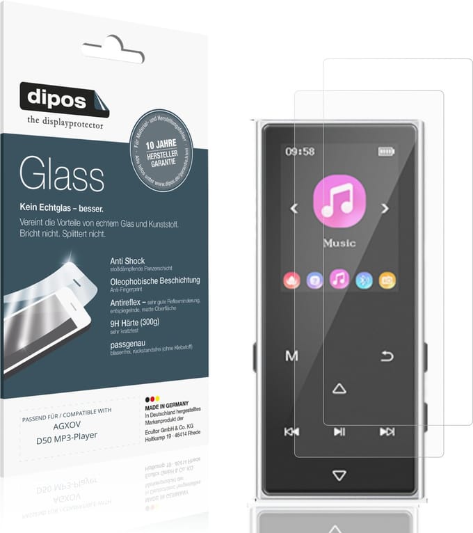 dipos – 2x Matte Pantserfolie geschikt voor AGXOV D50 MP3-Player | 9H Screenprotector