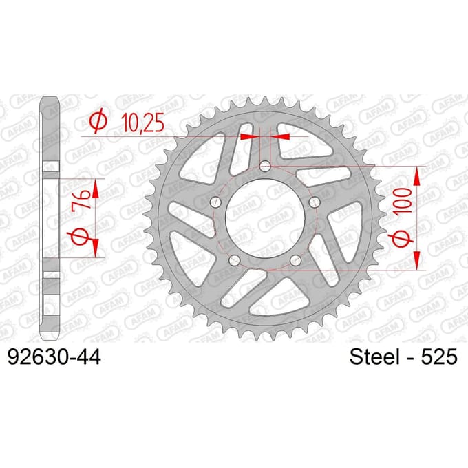 Stalen motortandwiel achteraan Afam 525 44 dents