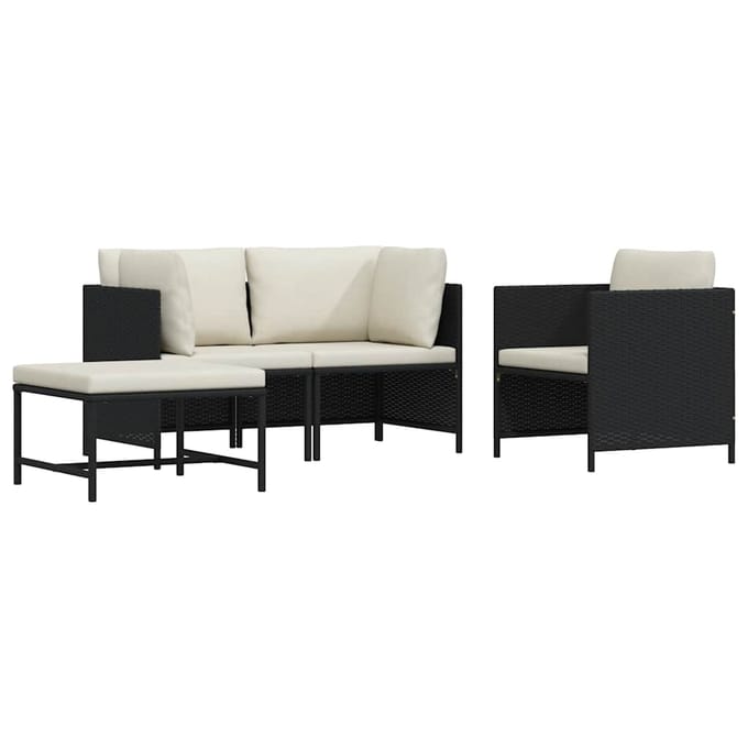vidaXL - 4-delige - Loungeset - met - kussens - poly - rattan - zwart