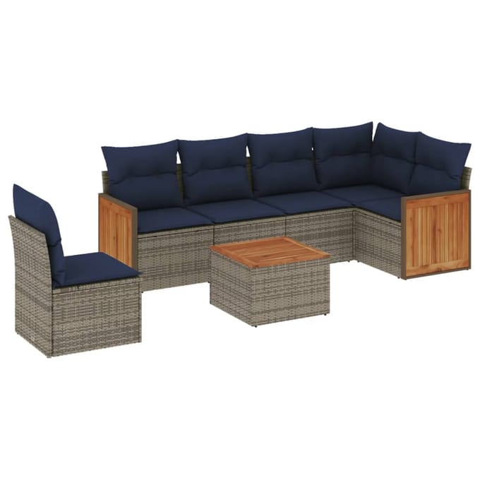 vidaXL - 7-delige - tuinbankset - met - kussens, - grijs - polyrotan