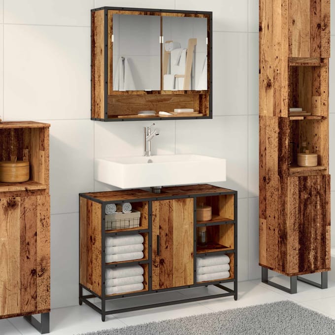 vidaXL - Badkamermeubel - Set - 2 - st - Oud - Hout - Bewerkt - hout