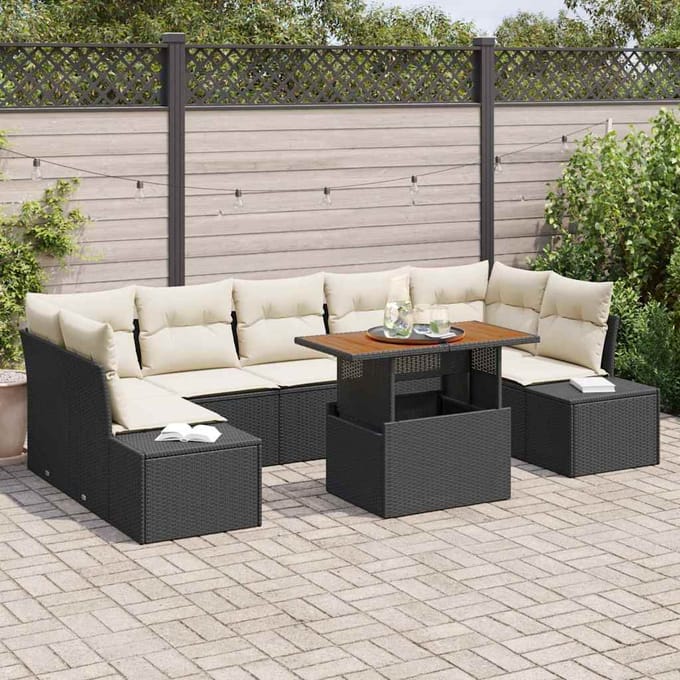 vidaXL - Tuinbank - Set - 8 - st - Zwart - poly - rattan