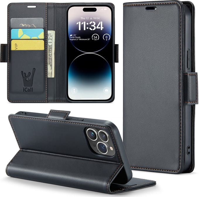 Hoesje geschikt voor iPhone 16 Pro Max - HyperCase Book Cover Kunstleer Zwart