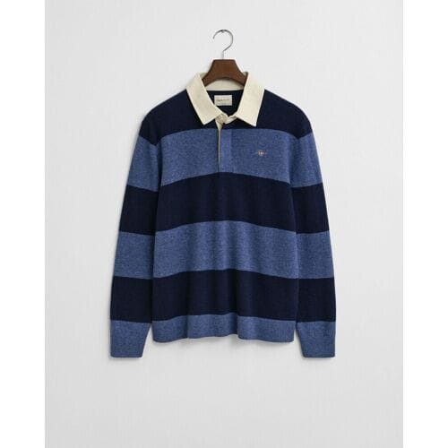 Gant Trui Extrafine Lambswool Striped Polo Pullover Marine / male