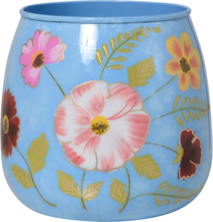 Colmore by Diga vaas-metaal light bleu-bloemen-enamel IR 17x17x16 cm