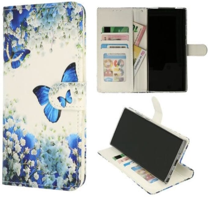 Cityhoesje – Bookcase iPhone 16 - Pasjeshouder - Vlinder Blauw