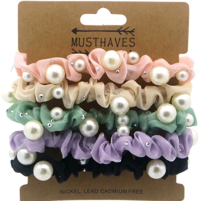 Haarelastiekjes - Set 5 Stuks - Multicolor - Parels en Steentjes - Musthaves