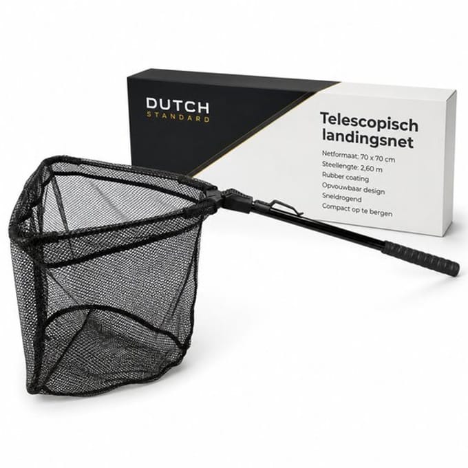 Landingsnet – Opvouwbaar Schepnet 35 x 35 cm – Vaste Steel 100 cm – Zwart