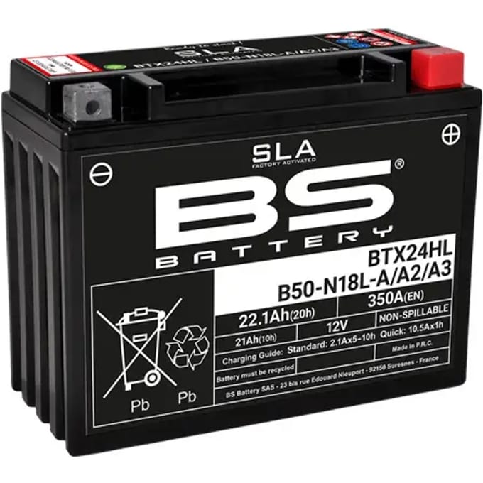 Fabrieksgeactiveerde motorfietsaccu BS Battery BSBAT BTX24HL/B50-N18L-A/A2/A3