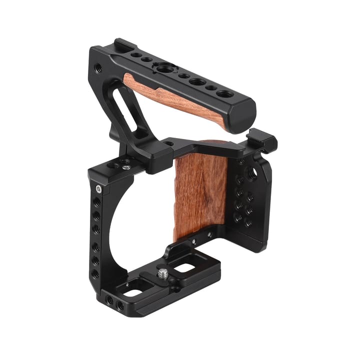 Andoer Camera Cage + Top Handle Kit Aluminiumlegering Video Cage met Cold Shoe Mount 1/4 Inch & 3/8 zwart