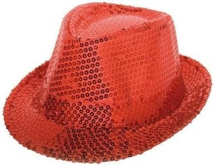 Rood trilby glitter party hoedje met pailletten