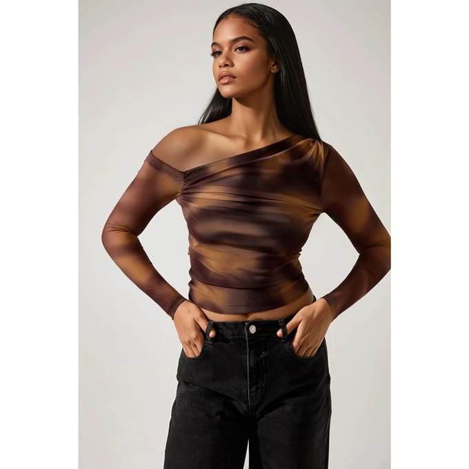 Asymmetrische Kraag Tulle Blouse