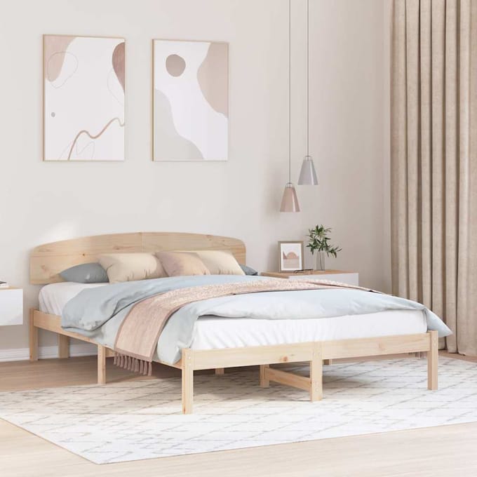 vidaXL - Bedframe - met - hoofdeinde - Naturel - 140 - x - 200 - cm - Massief - grenenhout