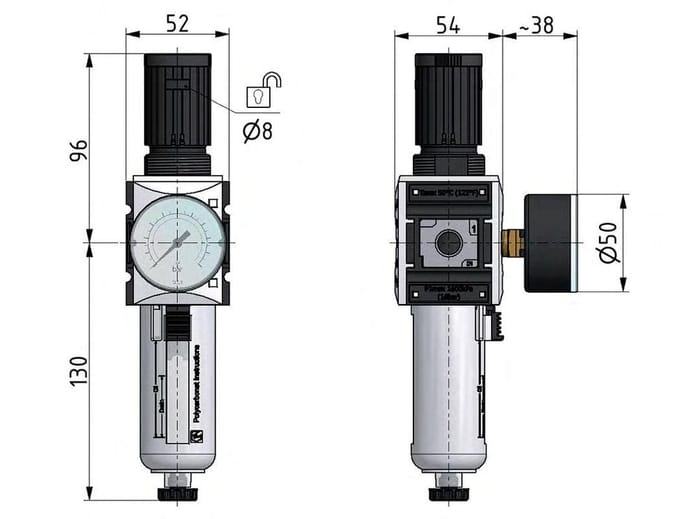 Filter-Regelaar G1/4'' 2000l/min 0.5-8.0bar/7-116psi Futura 1