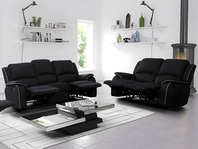 Vente-unique Driezits- en tweezits relaxbank van microvezel HERNANI - zwart