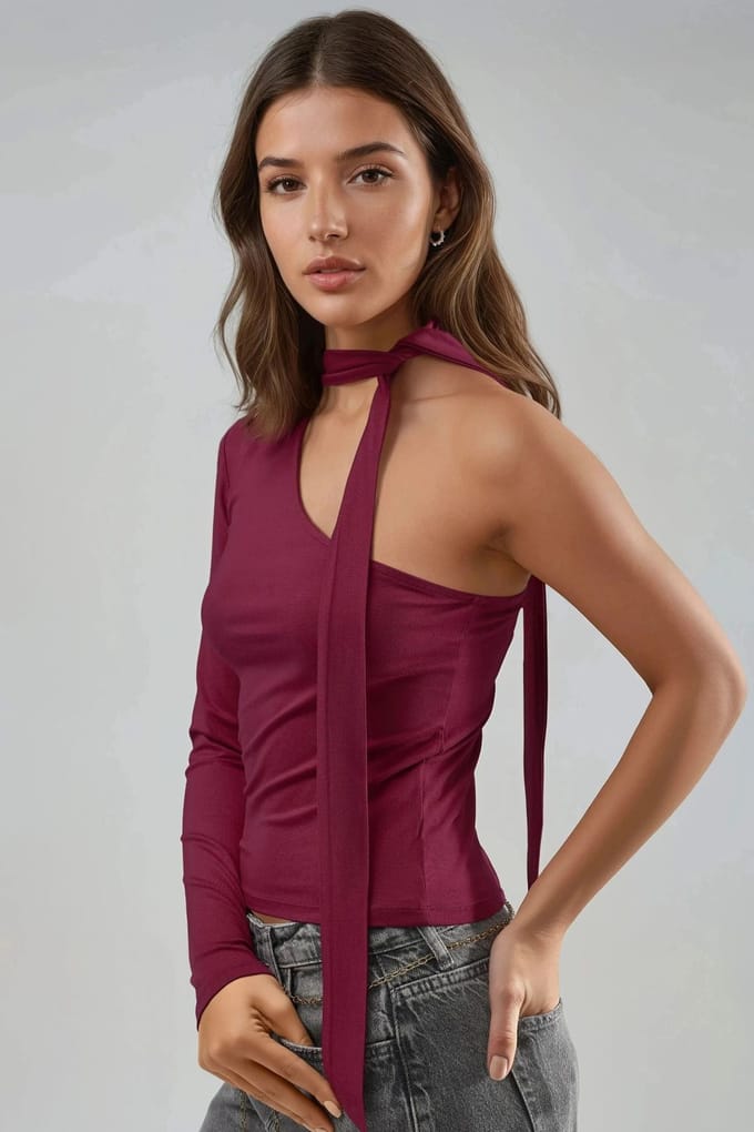 Enkele Mouw Blouse met Sjaaldetail