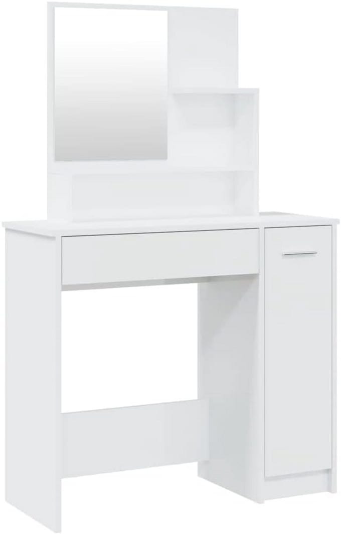 Kaptafel met Spiegel en Opbergruimte voor Slaapkamer, Glanzend Wit