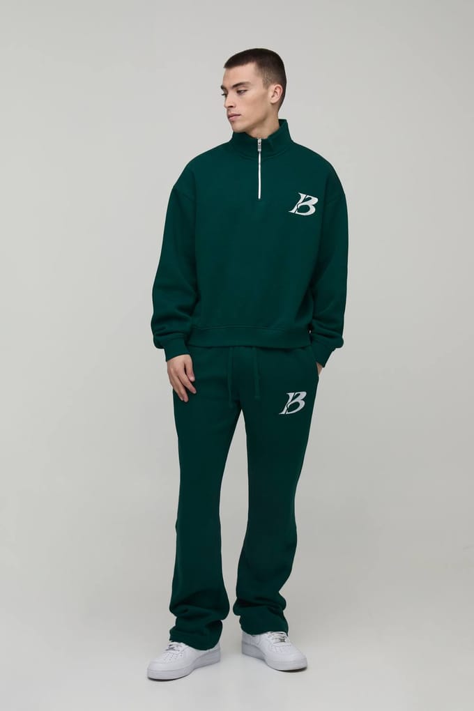 Oversized Boxy B 1/4 ritssluiting gestapeld trainingspak | Forest | Size Large