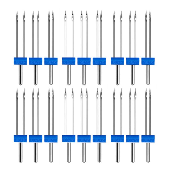 18pcs Machine à Coudre Aiguille Double avec Boîte en Plastique Enfile-Aiguille Opération Simple Ensemble d'Aiguilles Doubles pour gray