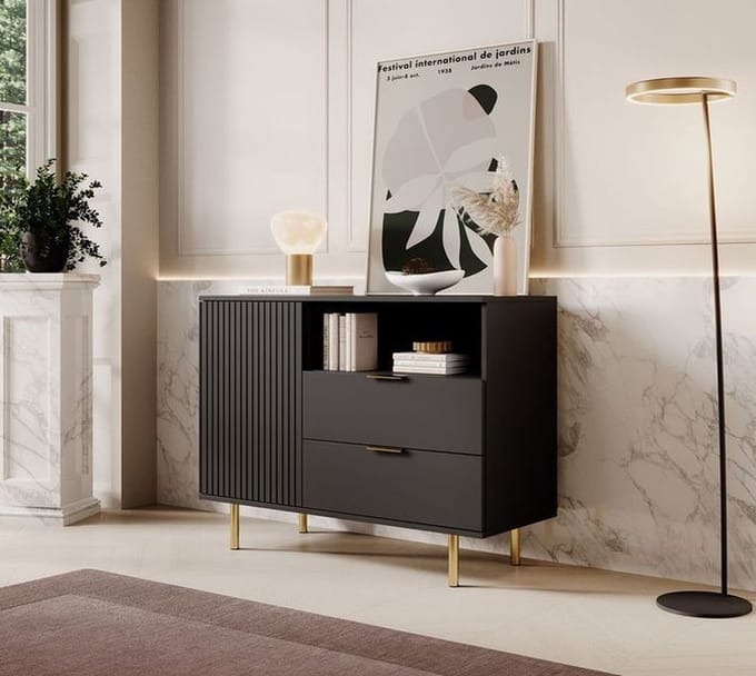 Meubella - Dressoir Nicola - Mat zwart - 107 cm