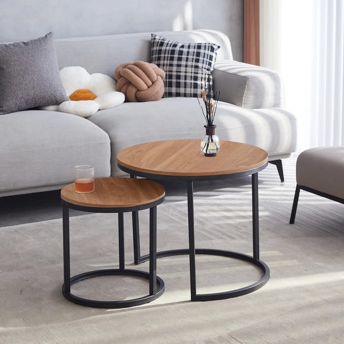 SteeFly® – Luxe Bijzettafels – Set Van 2 – Donker Eiken Hout – Stijlvol & Functioneel – Tijdloos Design – Hoogte 44,5&34,5Cm