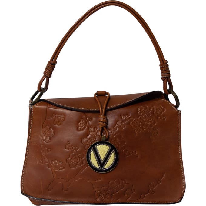 Valentino Garavani Bloemgeembossede Hobo Tas in Bruin Leer