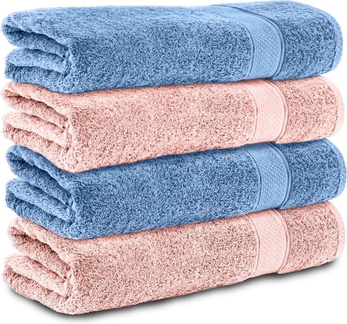 Komfortec Handdoekenset 4x Badhanddoek 70x140 cm - 100% Katoen - Rosa-Hellblau