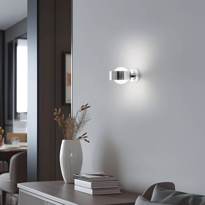 Argon Wandlamp Mado, staal chroomkleurig, glas opaal, 1-lamp