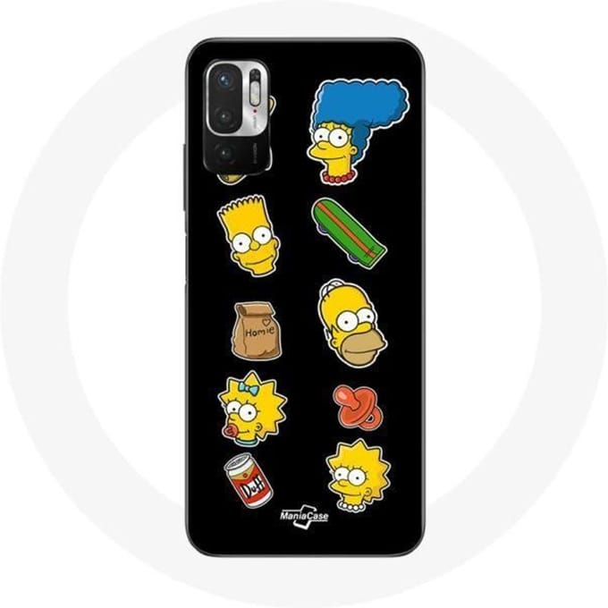 Coque - Les Simpson - Xiaomi Redmi Note 10 5G - Souple - Autocollants - Noir noir