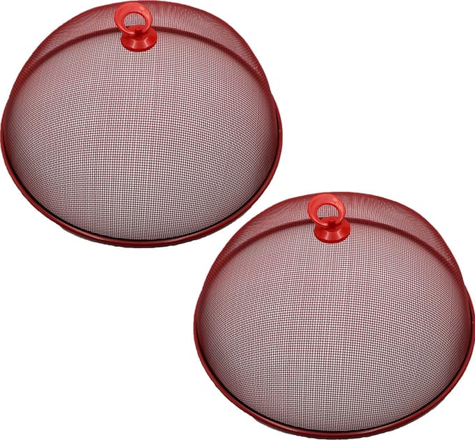 Haushaltshelden Vliegenkap/voedselkap - 2x - rood - metaal - D35 x H16 cm