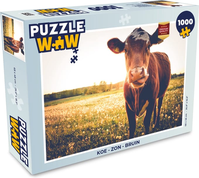 Puzzel Koe - Dier - Zon - Bruin - Legpuzzel - Puzzel 1000 stukjes volwassenen