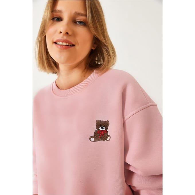 Geborduurd Crop Sweatshirt met Strik