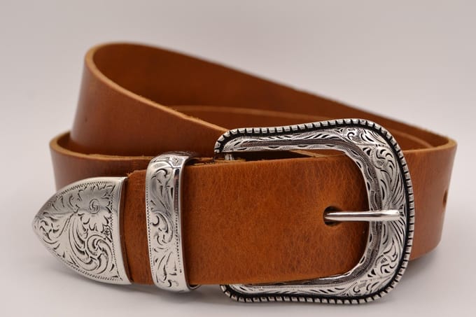 Dames - Heren riem van cognac Italiaans echt leder - 4cm brede western riem – maat 115