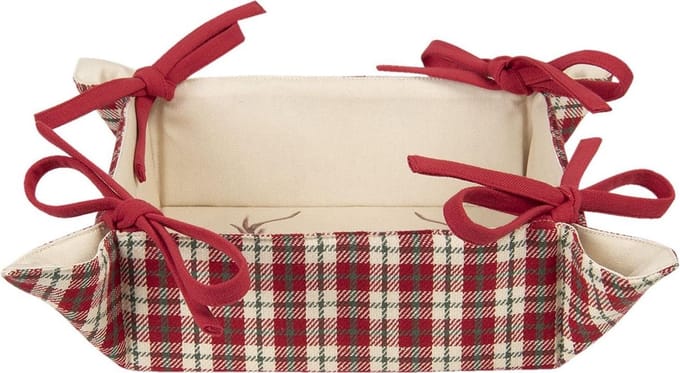 Clayre & Eef Broodmand 35x35x8 cm Rood Beige Katoen Ruit Hert