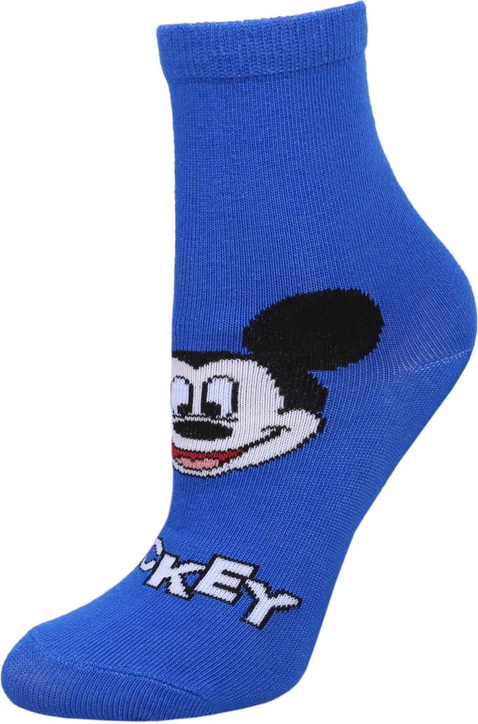 Blauwe jongenssokken met Mickey Mouse motief.