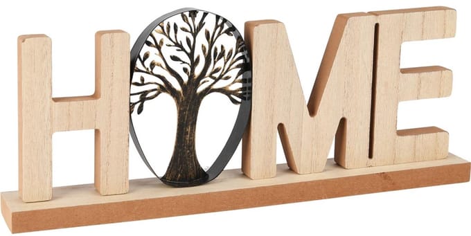 Dekoratief | Deco 'Home' m/levensboom, naturel/zwart, hout, 37x5x15cm | A255461